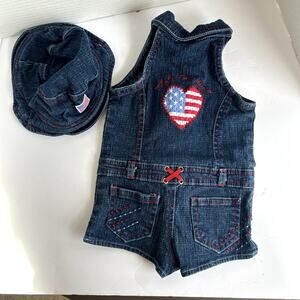 Vintage US Polo Assn Romper Hat 2-Piece Set Size 3/6 Months Denim Embroidered
